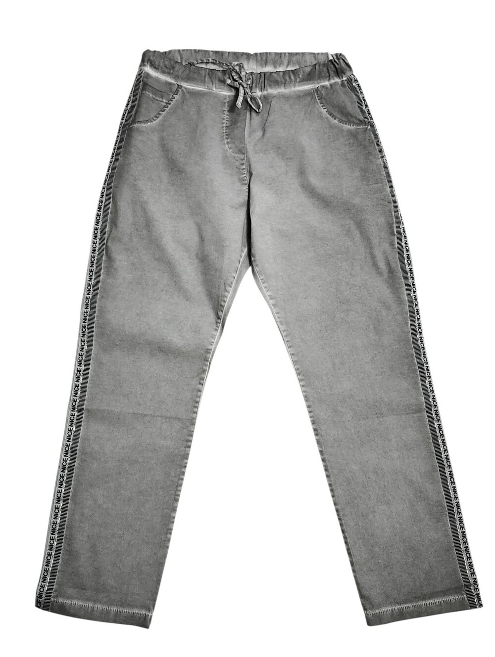 Zabaione Grey Jogger-Style Jeans with Side Print Tape